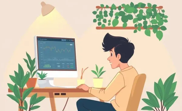 A person thoughtfully analyzing their investment portfolio at a cozy desk.