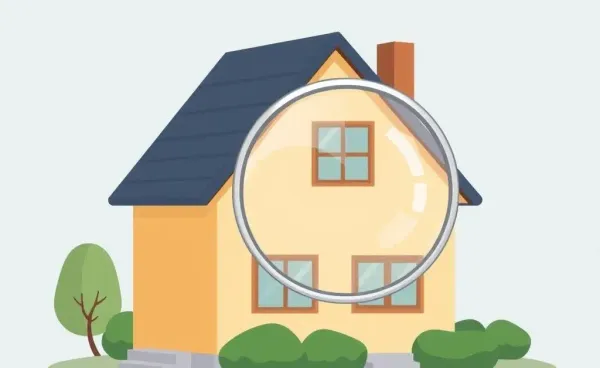 A curious person inspecting a house with a magnifying glass.