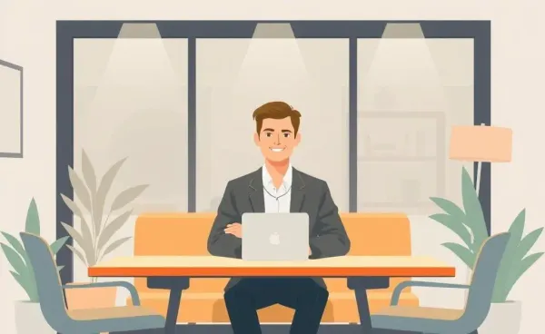 A relaxed yet confident person at a desk during a job interview.