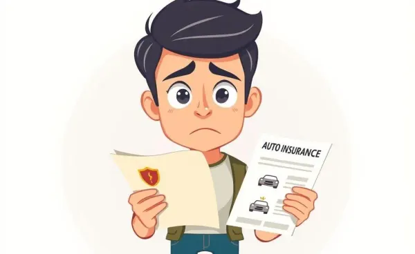 A person looking puzzled with an auto insurance policy.