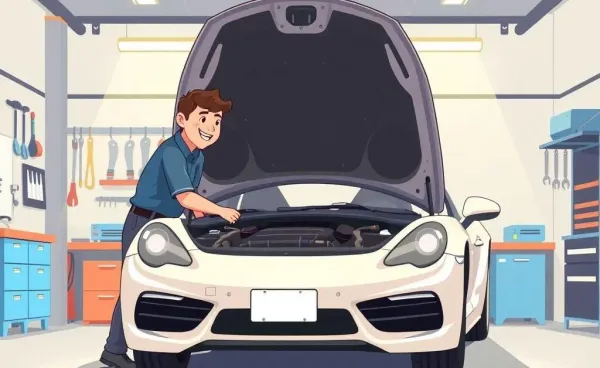 Mechanic inspecting a car in a friendly garage setting