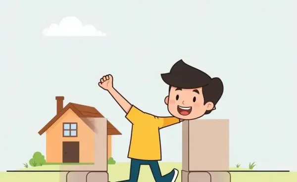 Cartoon of breaking financial barrier with house in background