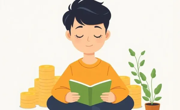 An individual finding peace amidst coins and a journal