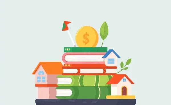 An illustration of a balanced investment portfolio featuring diverse asset icons.