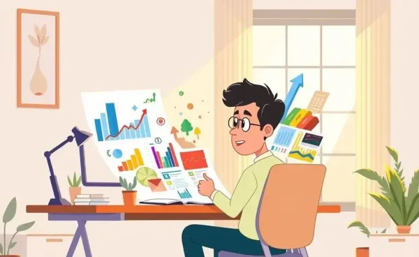 Person reviewing a balanced investment portfolio at home