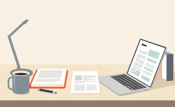 A clean workspace with financial documents and a laptop.