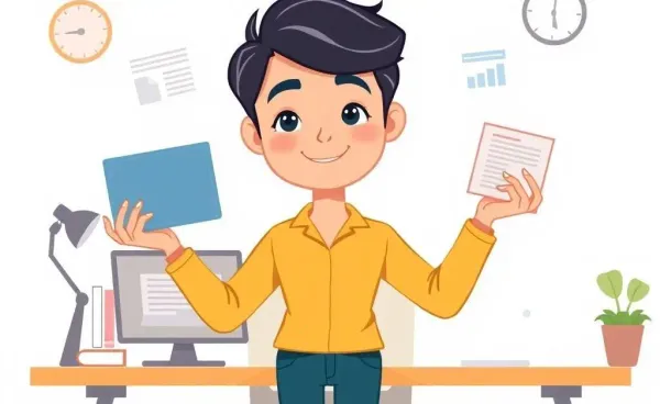 A person joyfully juggling various work tasks, symbolizing work-life balance