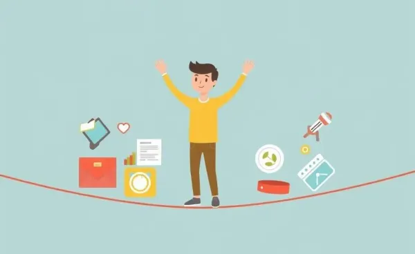 Illustration of balancing work and personal passions on a tightrope