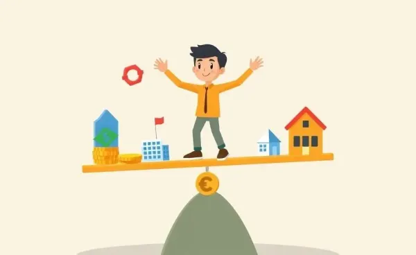 A person balancing stocks and bonds on a seesaw to symbolize a balanced portfolio