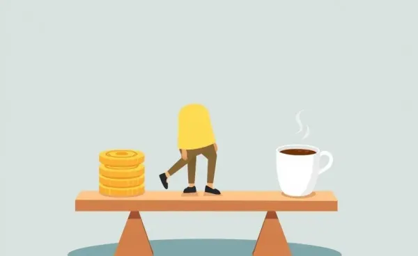 Illustration of balancing budgeting and leisure on a seesaw
