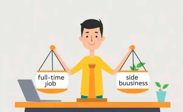 Illustration of balancing a full-time job with a side business