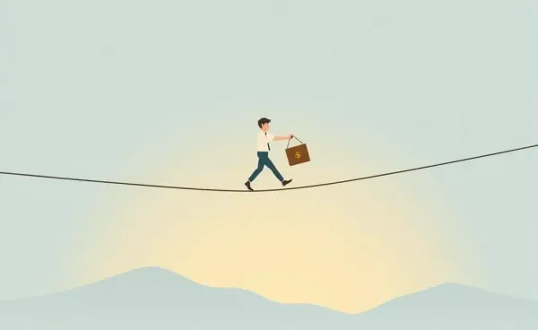 Person balancing credit responsibilities represented as weights.