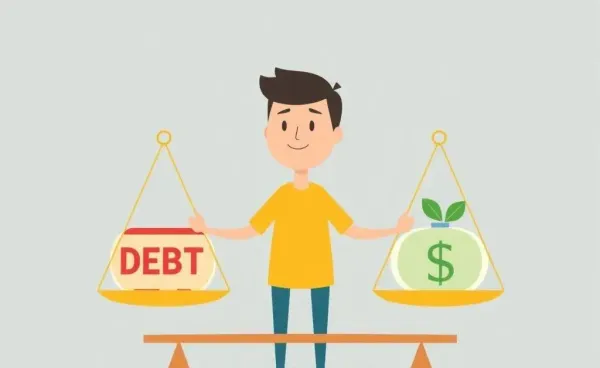 Cartoon image of balancing debt and savings