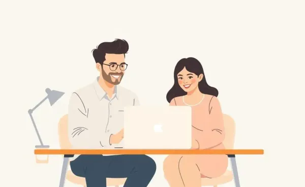 Illustration of a couple reviewing finances together