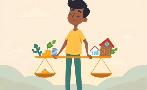 Person balancing plates that represent various investment assets