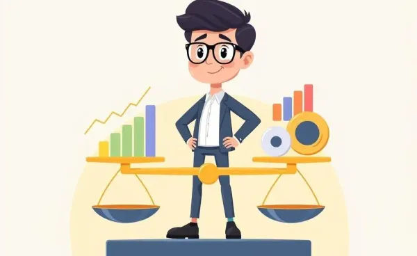 A person balancing different types of investment assets on a scale