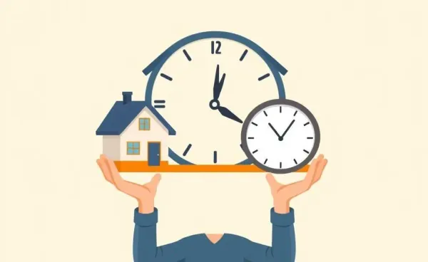 Person balancing a house and a clock, representing time management in real estate investing