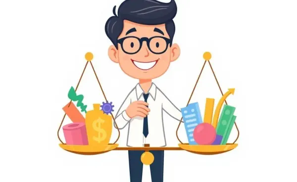 Investor balancing stocks and bonds on a scale
