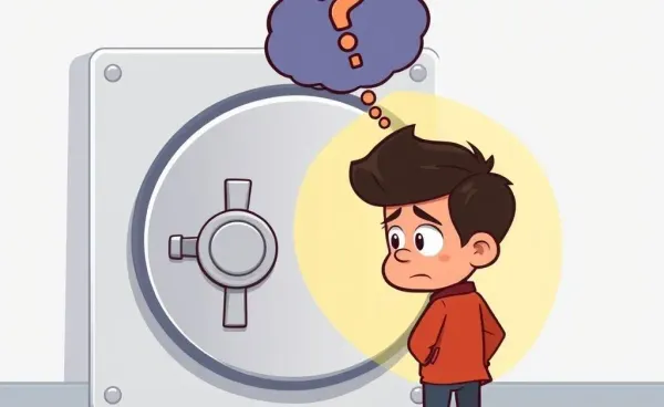 Person puzzled by a locked vault