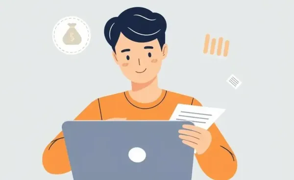 Illustration of a person organizing financial documents, representing a beginner's guide to dividend investing.