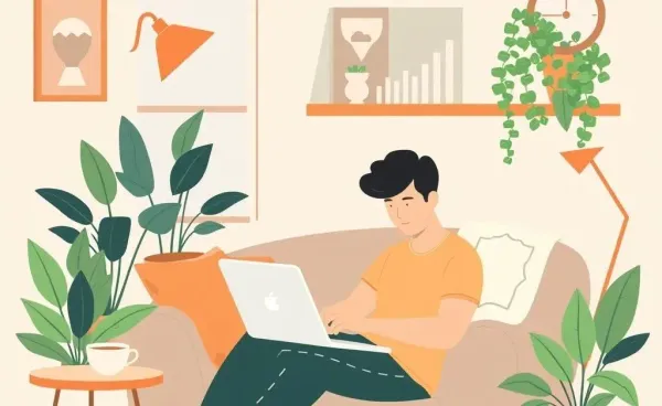 A person researching investments comfortbly at home