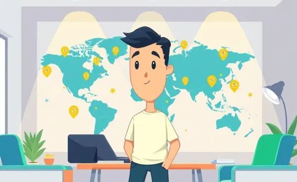 A beginner UK investor navigating a global map of investments.