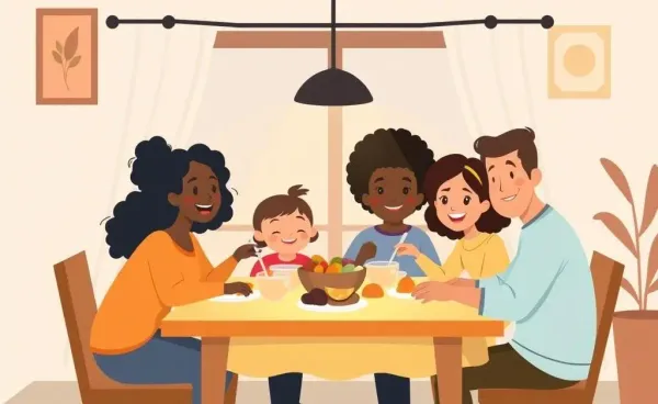 A harmonious blended family dining together