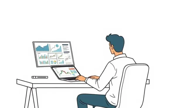 Illustration of a person researching bond ETFs on a laptop