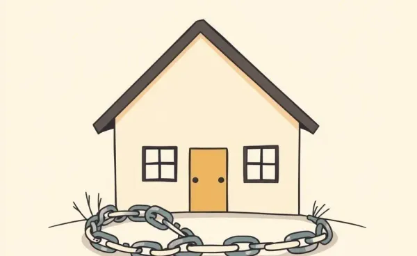 Illustration of a house with a broken chain representing a broken mortgage