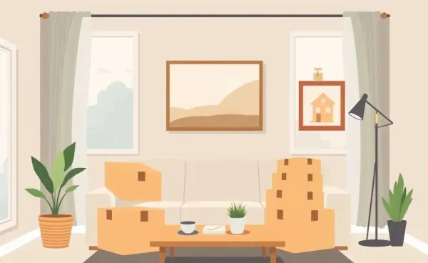 A welcoming home with moving boxes, symbolizing a new beginning in Calgary.