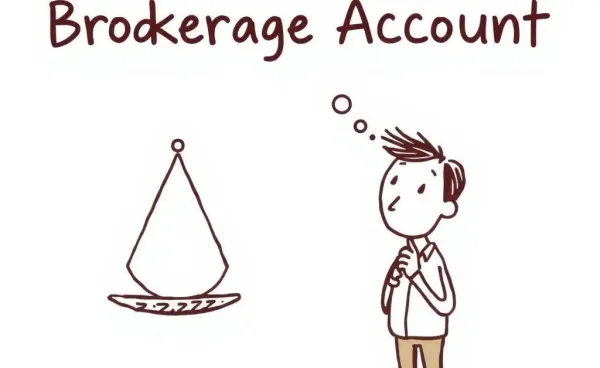 Illustration of a person evaluating whether to open a brokerage account with a balance scale