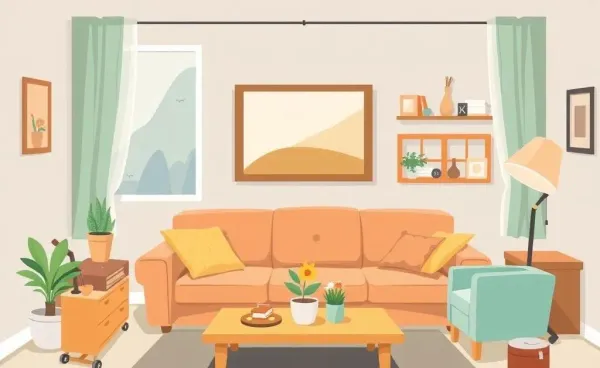 A cozy living room with DIY decor tools