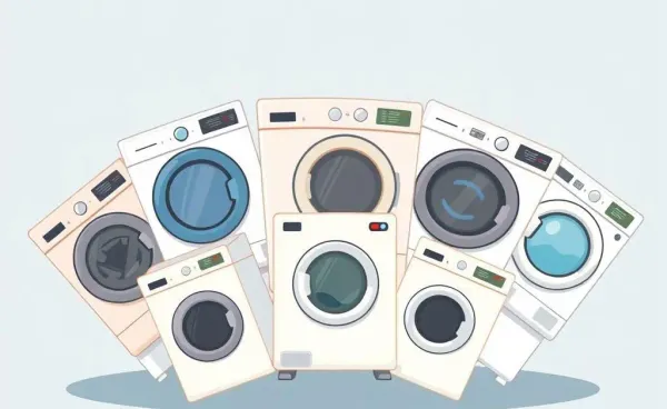 A variety of cartoon-style washing machines representing budget-friendly options.