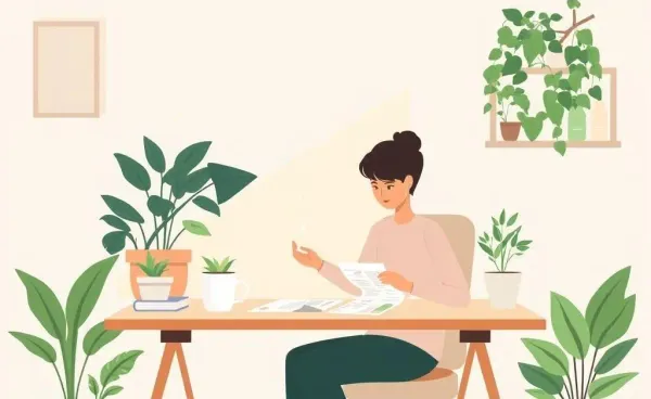 A cozy home office with someone planning a budget