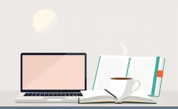 A desk with a budget planner and a laptop