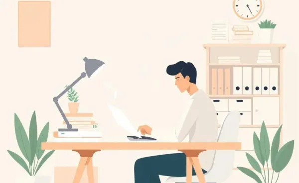 Person planning budget at a desk with a coffee cup