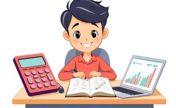 Person planning a budget at a desk with various financial tools