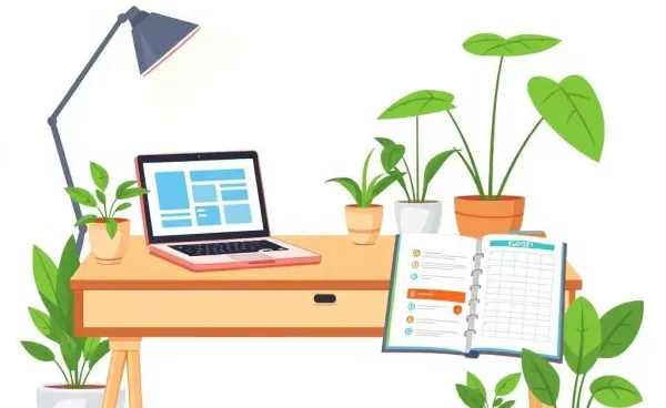 A inviting desk setup with financial planning tools like a budget planner and a laptop.