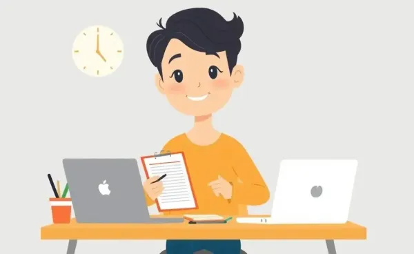 A person at a desk with a budget planner and a laptop