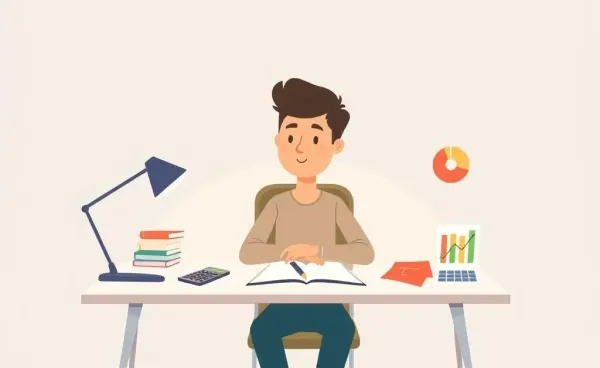 A person calmly planning their budget at a desk