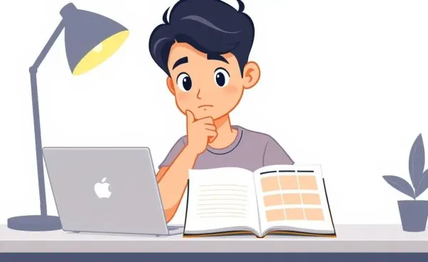 Person pondering over a budget planner at a desk.