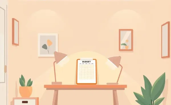 Cartoon-style room with a budget planner on a desk