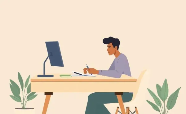 Person planning a budget at a cozy desk