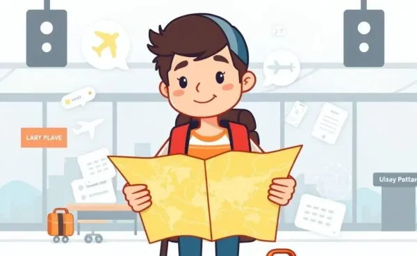 A traveler at an airport preparing for an adventure on a budget.