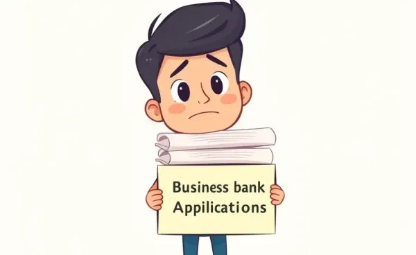 A person looking at business bank account documents with a puzzled expression