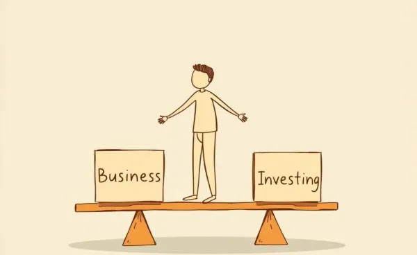 Illustration of a person balancing business and investing