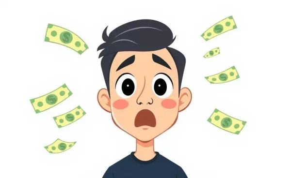Illustration of financial misconceptions with flying dollar bills