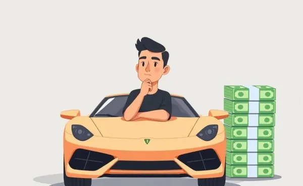 Person pondering whether to buy a car with cash