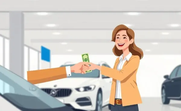 Person handing over cash for a car at a dealership.