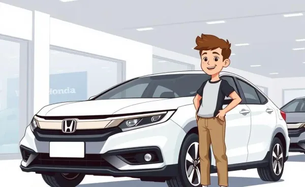 Person examining a used Honda at a car dealership.